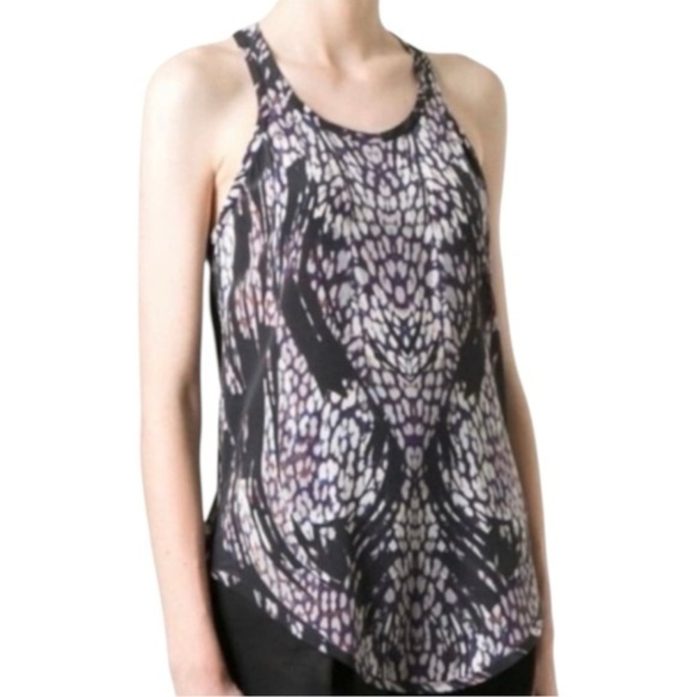IRO Women’s 40 8 Black White Animal Lizard Print Finn Silk Tank Sleeveless Top